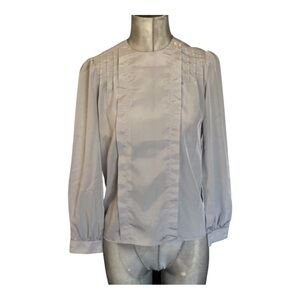 VTG Women’s Light Gray Long-Sleeve Pleated Blouse